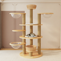 Arbre à chat multi-niveaux en bois massif, réglable, avec maisonnette, hamac transparent et griffoir pour chats d'intérieur