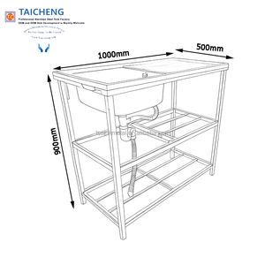 Évier de cuisine rectangulaire autoportant en acier inoxydable 1000x500mm avec égouttoir sans robinet, finition satinée brossée - Product Image 3