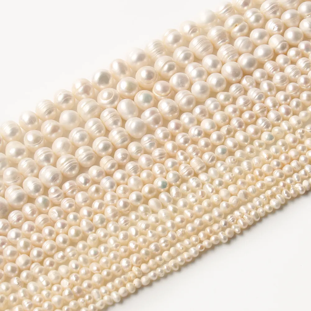 Wholesale 15 Inches Irregular Round Natural Freshwater White Pearl Beads for Bracelet Necklace DIY