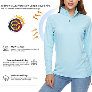 قميص مخصص بأكمام طويلة وسحاب + 50 قميص واقي من الطفح الجلدي جاكيت نسائي فارغ قمصان بوليستر لركوب الأمواج والتنزه - Product Image 3