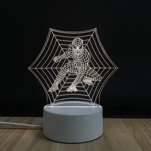 Painel acrílico do homem-aranha 3d, luzes de led 3d, interruptor de botão usb, lâmpada de controle, lâmpada acrílica, novidade, luminária de led luz noturna
