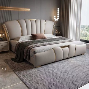 Cama de cuero de lujo ligera Italiana Moderna dormitorio principal cama doble minimalista de gama alta ambiente de lujo paquete suave cama de boda - Product Image 2