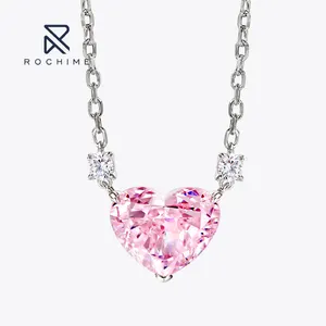Rochime heart cut pink yellow gemstone pendant necklace 925 sterling silver gold plated 5a zircon jewelry for women