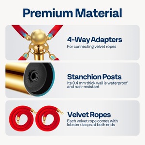 Kiểm soát chất lượng nghiêm ngặt hàng đợi cực vành đai stanchion cổng rào cản cảnh báo giao thông kiểm soát đám đông stanchions với dây thừng và cực - Product Image 4