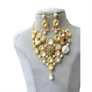 Ensemble collier et boucles d'oreilles plaqué or de qualité supérieure, magnifique, tendance, cadeau de mariage pour femme - Product Image 2