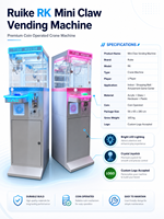 Vente en gros usine RuiKe RK Mini machine à griffes commerciale à monnayeur avec éclairage LED pour attraper les poupées