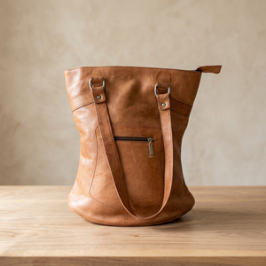 Genuine Leather Women's Tote Bag Classic Style <b>Soft</b> Handle Zipper Closure Durable Multi-Function Brown - Product Image 1