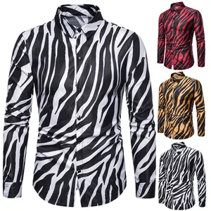 Autumn Sexy Zebra Print Shirt For Men Fashion Men's Slim Long Sleeve Shirt Turn Down Collar Hawaiian Shirts