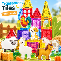 Jouets éducatifs sensoriels STEM pour enfants en bas âge, garçons et filles : blocs de construction magnétiques DIY Mini Ferme, tuiles magnétiques de 3,75 cm, boîte en métal