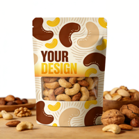 Op maat bedrukte staande pouch met venster, transparant zicht, verpakking voor cashewnoten, matte afwerking, hersluitbare ritssluiting, afscheurpunt, groothandelsverpakking