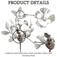Weiße künstliche Beeren- und Apfel-Weihnachtszweige, gefrostet, 30 cm, florale Baumschmuck-Dekoration, verpackt für Weihnachtsfeier und Zuhause