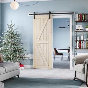 RheTech 30x84 pulgadas K-Frame DIY Puerta corrediza de madera de granero con paneles de madera de pino maciza sin terminar - Product Image 6