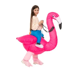 flamingo traje de la mascota Suppliers-Accesorios de fiesta de baile de Halloween para niños, flamenco rosa, divertido, mascota para andar, disfraces inflables de color rosa