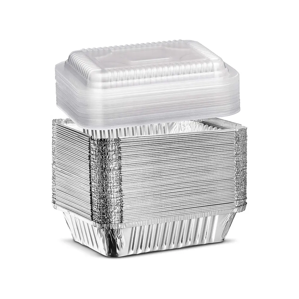 Nieuwe Ontwerp Custom Zilver Aluminiumfolie Fast Food Box Rechthoekige Wegwerp Bakfolie Aluminium Container