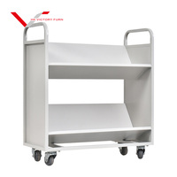 Chariot de livre Double face en métal en forme de v, chariot sur roues, 2 niveaux, bibliothèque, littéraire, chariot mobile, chariot pour documents et bureau