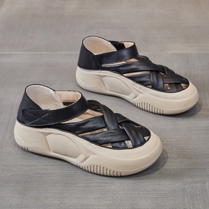 Sandalias de plataforma con tiras cruzadas tejidas a la moda para mujer, zapatos informales de verano con punta cerrada transpirables, calzado de suela gruesa antideslizante - Product Image 3