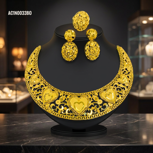 Conjunto de collar africano con diseño de corazón de lujo, chapado en oro, joyería nupcial para bodas nigerianas y etíopes - Product Image 4