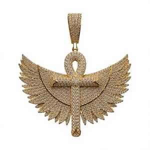 Gold Winged <b>Cross</b> Pendant <b>Necklace</b> Moissanite Inlaid Hip Hop Charm Jewelry for <b>Men</b> Women Party Wear - Product Image 5