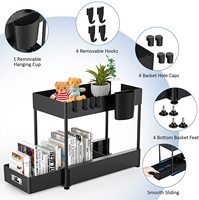 Étagère de rangement de cuisine en plastique, étagère de rangement coulissante pour armoire, organisateur sous l'évier à 2 niveaux avec panier coulissant