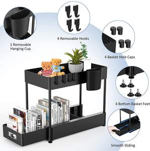 <span class=keywords><strong>Organizer</strong></span> dapur dan penyimpanan, rak penyimpanan kabinet tarik 2 tingkat di bawah wastafel dengan laci geser - Product Image 3