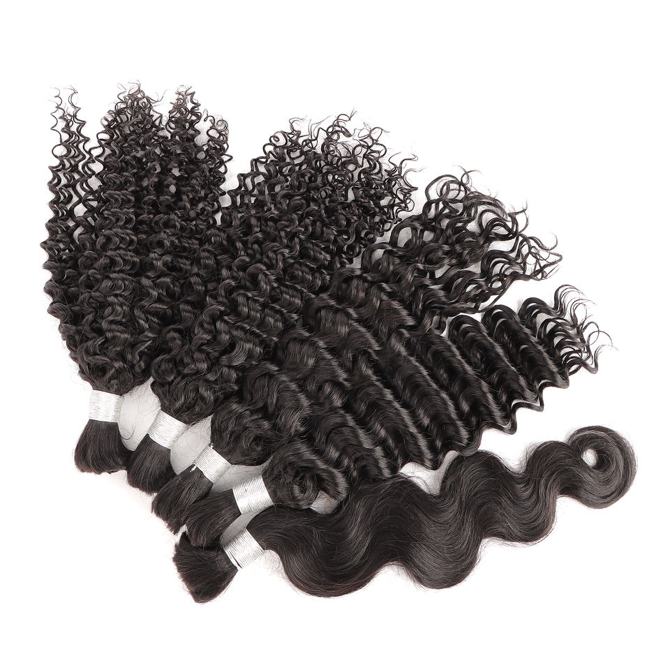 Raw Boho Human Hair Bundles Deep Wave 18inch Bulk Human Hair for Braiding