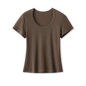 Le nouveau T-shirt à manches courtes de couleur unie <span class=keywords><strong>simple</strong></span> en laine Tencel de l'été 2025 est un haut <span class=keywords><strong>basique</strong></span>, polyvalent <span class=keywords><strong>et</strong></span> amincissant pour les femmes - Product Image 6