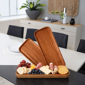 Khay đựng thức ăn bằng gỗ keo gấp gọn cỡ lớn 14 x 5.5 inch, một tầng, chất liệu gỗ nguyên khối, dùng cho nhà bếp, đựng đồ ăn, đồ ăn nhẹ - Product Image 2