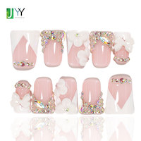 Faux ongles à presser 3D faits main, motif fleur, French Manucure, design personnalisé, confectionnés en salon, réutilisables, en gel acrylique, style Duck Flares, vente en gros
