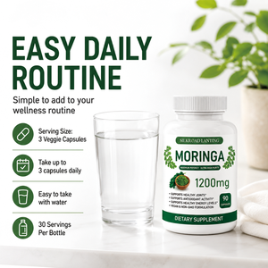 Cápsulas de Moringa 1200 mg, Polvo de Hoja, 90 Unidades, Vegano, Sin GMO, Suplemento Dietético, Antioxidante para Articulaciones, Apoyo Energético - Product Image 3