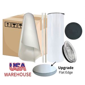 USA Warehouse Flat Edge Skinny Straight Right Angle Edge White Blank Sublimation 20oz <b>Tumbler</b> <b>Cup</b> with Accessories - Product Image 2
