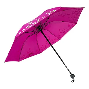 Ovida Hot Selling 3 Opvouwbare Magische Roze Paraplu Van Kleur Veranderen In Regenachtige Dag Aangepaste Logo Promotionele Paraplu