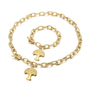 Trendy OT Clasp 18K Gold Tree of Life Charm <b>Bracelet</b> Jewelry Sets Stainless Steel Heart Necklace - Product Image 1