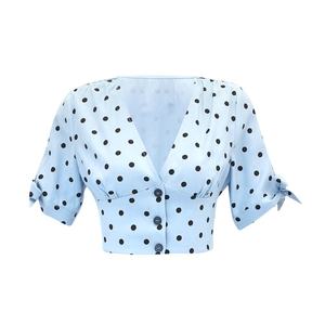 GOTS Verified Polka Dot Cinched Crop Blusa y falda Traje Mujeres Conjunto de pantalones de dos piezas - Product Image 5