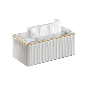 Nouvelle conception de boîte à mouchoirs carrée de luxe légère, distributeur de serviettes en cuir blanc pour hôtel, restaurant, maison, décoration - Product Image 1