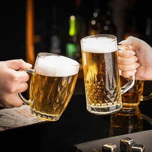 Vente en gros logo personnalisé chope à bière verres chope à bière en verre bon marché avec poignée en verre transparent - Product Image 2
