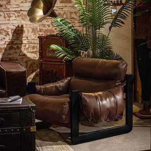 Sillón de Cuero Estilo Vintage Reclinable para Sala de Estar, Estructura de Madera Maciza, Tapicería de Cuero Marrón - Product Image 1