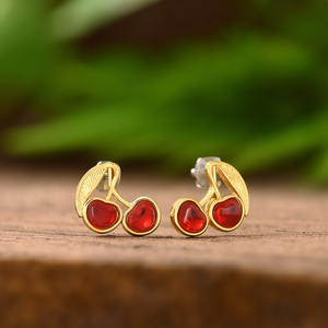 Fashion Stud Earrings <b>Cherry</b> Design PVD Gold Plated 316L Stainless Steel Sustainable Resistant Jewelry - Product Image 3