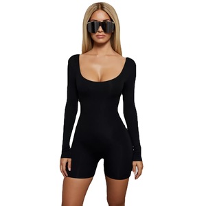 Combinaison à manches longues pour femmes, couleur abricot, taille haute, extensible, pantalon décontracté pour clubbing - Product Image 5