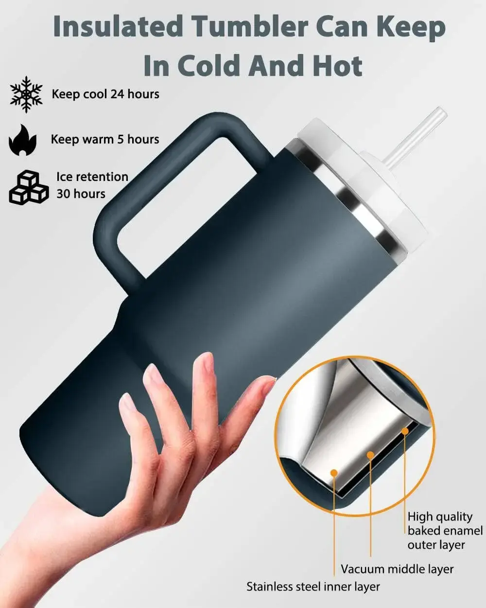 गर्म या ठंडा रखने के लिए आधुनिक इंसुलेटेड कॉफी कप, ढक्कन और पुआल के साथ कार बोतल स्टेनलेस स्टील थर्मस मग कप