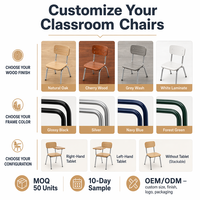 Fauteuil tablette avec tablette d'écriture, dossier en bois, structure en acier, chaise de bureau 2-en-1 pour salle de classe, université, amphithéâtre