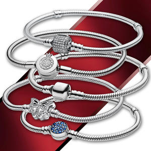 Pulseras de plata 925 de cristal de la suerte a la moda para mujeres y niñas, pulsera de cadena de serpiente fina con cuentas originales, regalos de joyería - Product Image 2