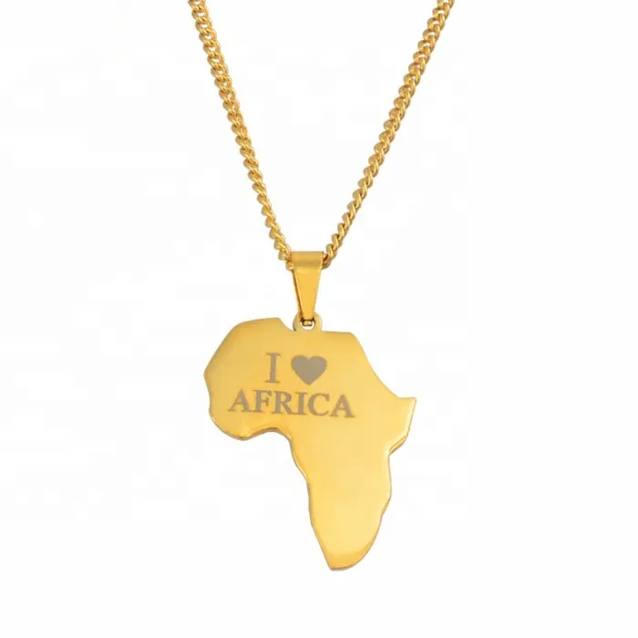 "Love AFRICAN' laser incidere gioielli a forma di mappa africana collana in acciaio inossidabile con pendente africano in oro per uomo donna