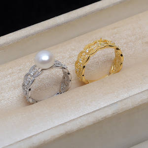 Bague ouverte en argent S925, style palais en dentelle, réglable, taille de doigt 7-10, style tendance avec incrustation de perles JG5169, accessoires, support vide - Product Image 2