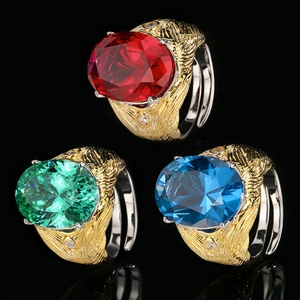 <b>Dainty</b> Jewelry Eco-friendly Copper Gold Plated Brushed 13*18mm Multicolor Zircon Artisan Two Tone Designer <b>Rings</b> for Statement - Product Image 3