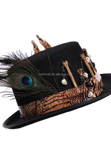 HLC Nuevo Sombrero de Mago Medieval Vintage con Decoración de Plumas y Calaveras, Gorro de Disfraz de Halloween, Gorro de Bruja Gótico Retro - Product Image 6