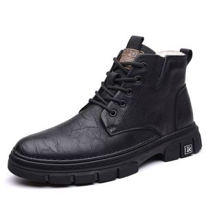 Bottes d'hiver en cuir pour hommes, tendance, style motard, chaudes, en coton, pour le travail, livraison directe - Product Image 6