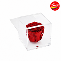 Boîte à fleurs élégante en acrylique SHP à 1 trou pour l'affichage de roses, étui cadeau transparent, décoration de table pour la maison et l'hôtel, vente en gros