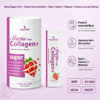 Aeglewell 5 en 1 Poudre de Collagène Marin en Stick avec Biotine, Vitamine C, Mélatonine, Acide Hyaluronique pour Soutenir la Beauté de la Peau, des Cheveux et des Ongles