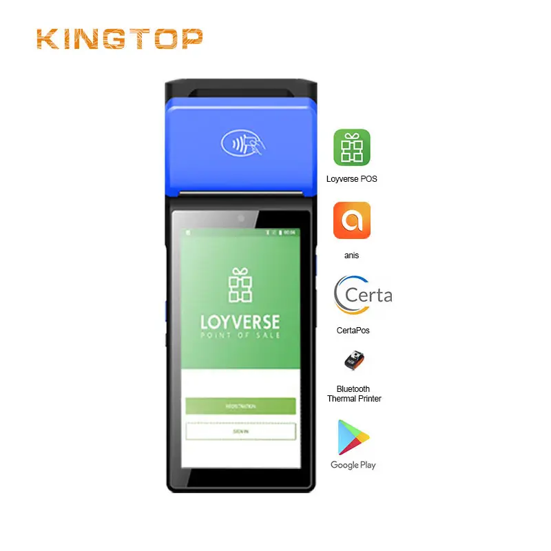 Kingtop เครื่องอ่าน RFID แบบมือถือ2GB + 16GB, เครื่องพิมพ์ความร้อน58mm ในตัวสำหรับโกดังโมบายพีซีสแกนเนอร์ WIFI 5g