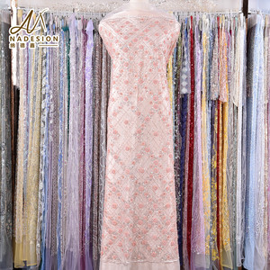 Newest Elegant Fabric Lace <strong>Material</strong> Bridal Beaded Pink French Fancy Embroidery <strong>Sequin</strong> Lace <strong>Stretch</strong> Fabric Wholesale for Sale - Product Image 1